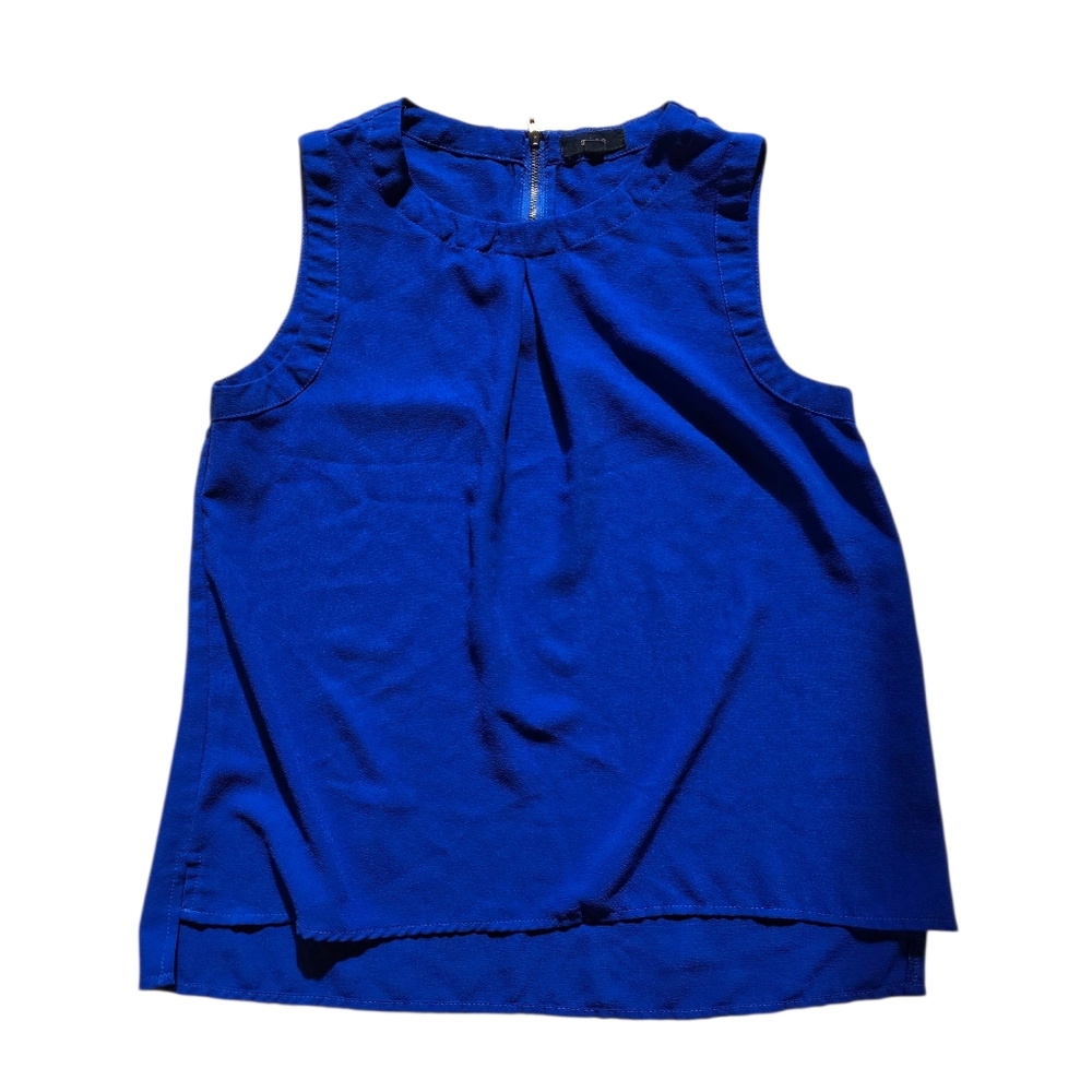 Mine Bright Blue Flowy Exposed Back Zip Sleeveless Blouse Size S EUC